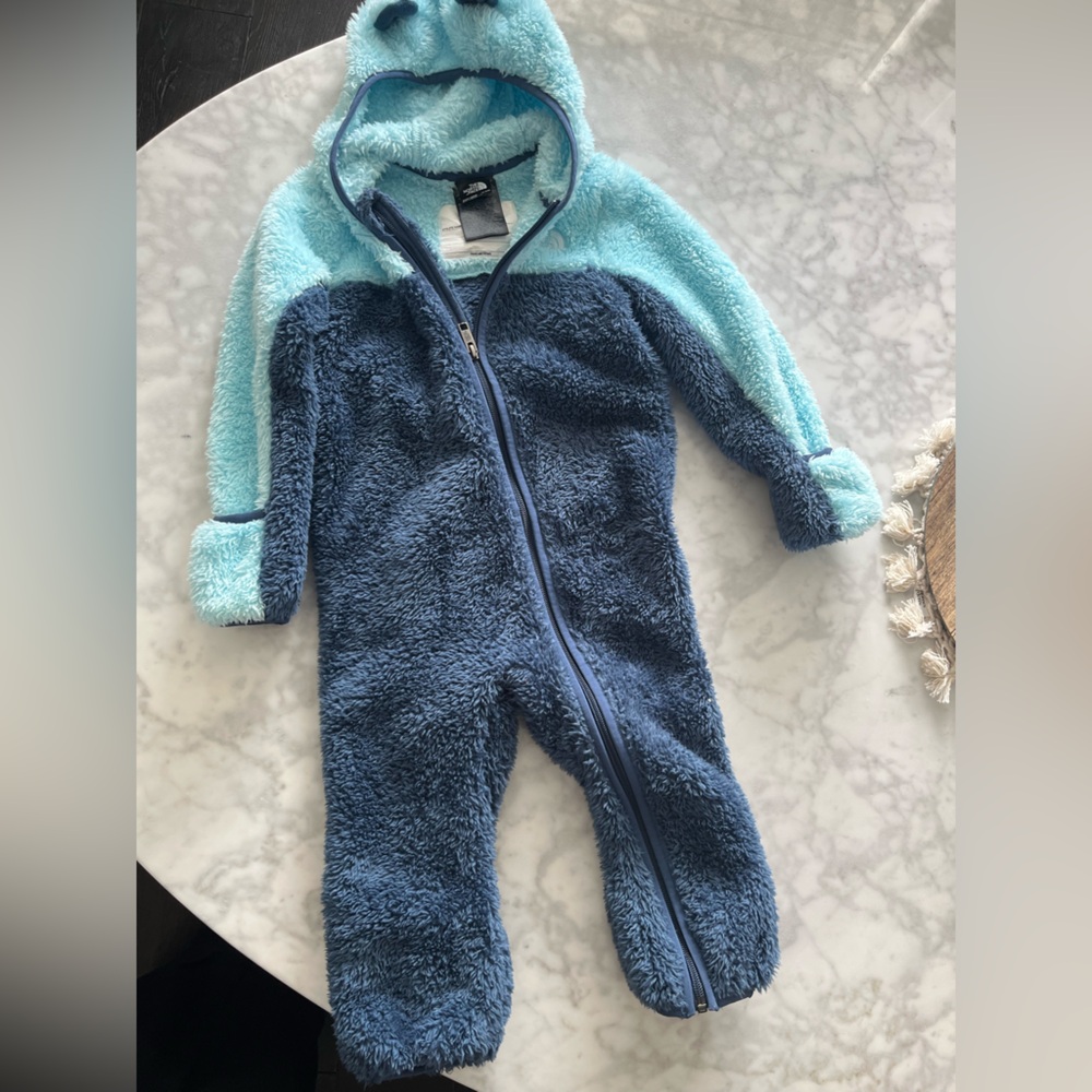 The North Face Blue and Aqua Kids One Piece Bunting Suit